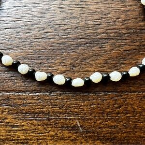 Freshwater Pearl Necklace with Black Beads & 14K Clasp
